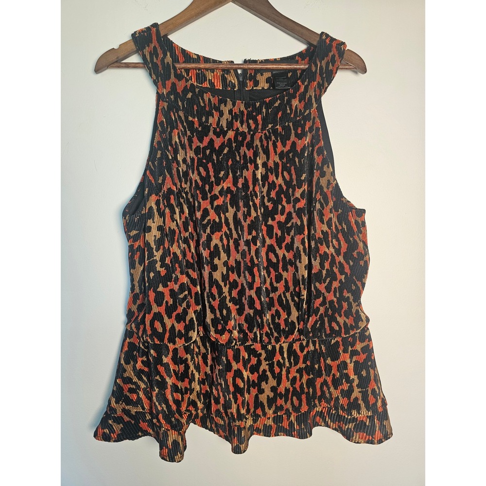 Mob Wife Ashley Stewart Leopard Peplum Top Womens 22/24 Orange Sleeveless